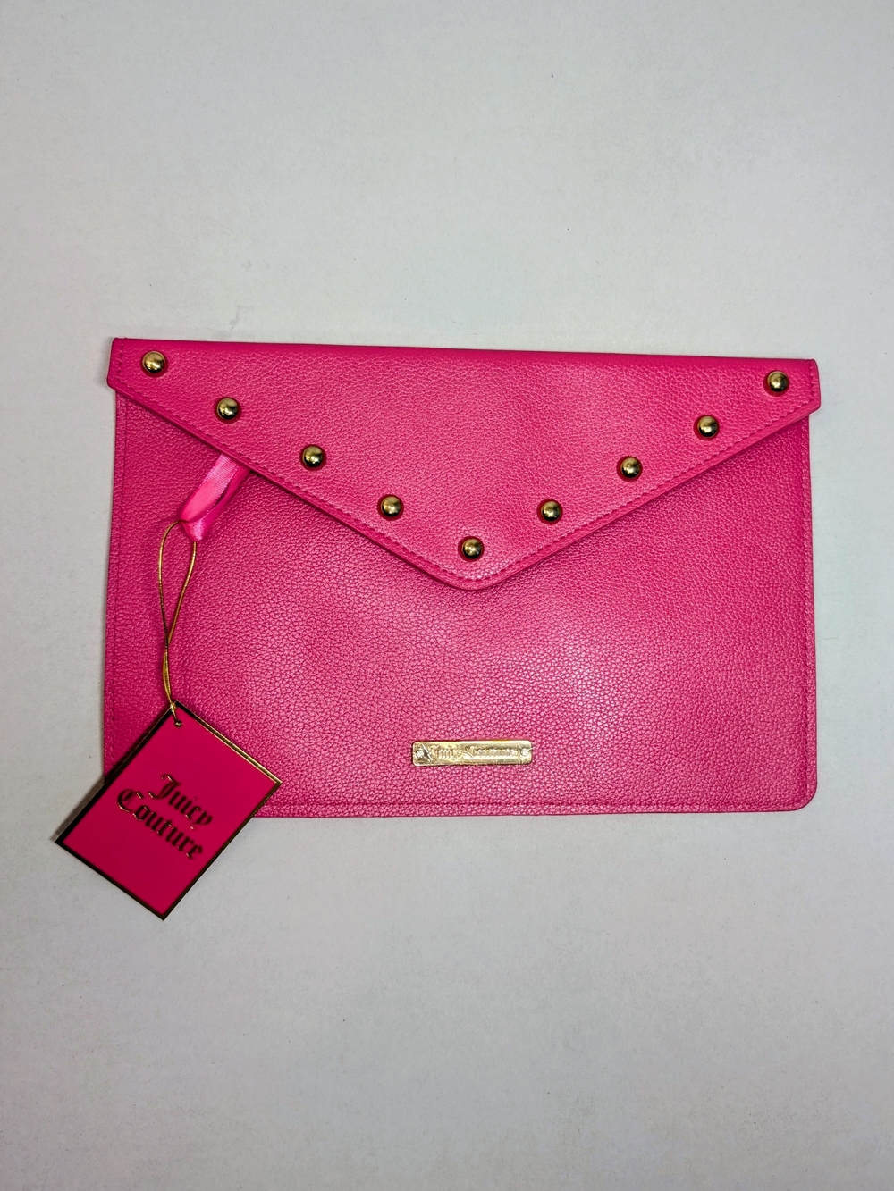 Juicy Couture Hot Pink Studded Envelope Clutch Pouch Y2K McBling NWT